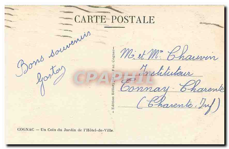 CPA Cognac un coin du Jardin de l'Hotel de ville  — Rückseite
