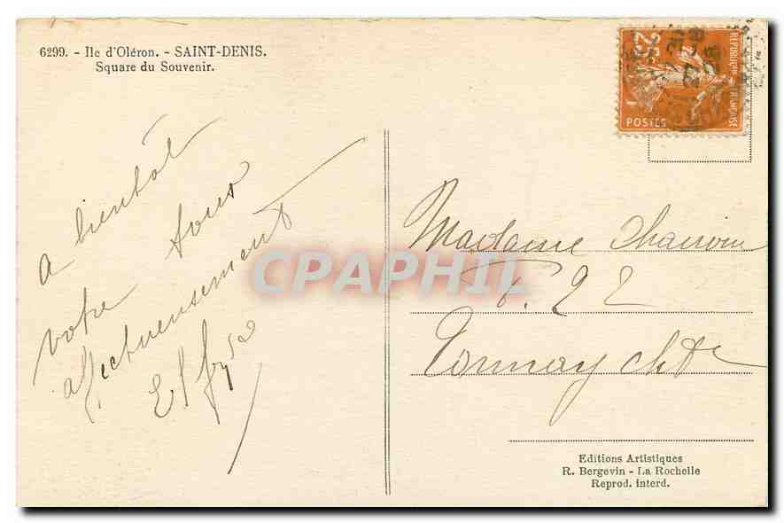 CPA Ile d'Oleron Saint Denis Square du Souvenir  — Verso