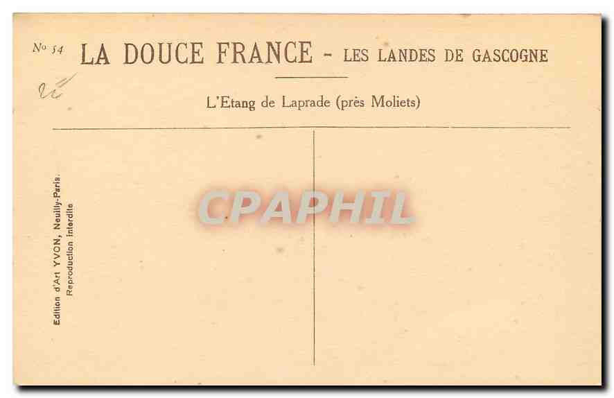 CPA La Douce France les landes de Gascogne l'Etang de Laprade pres Moliets  — Rückseite