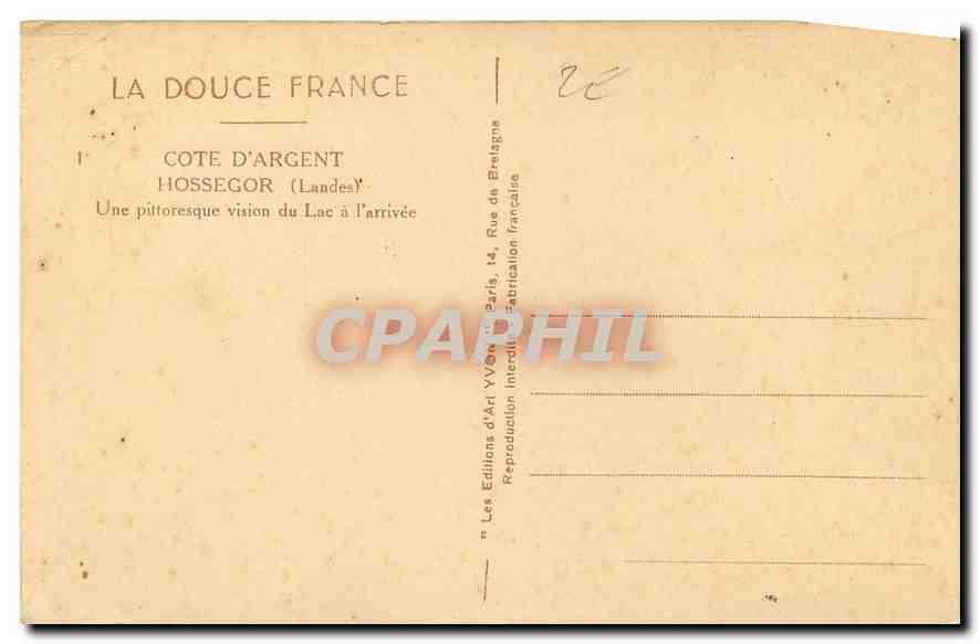CPA La Douce France Cote d'Argent Hossegor Landes une pittoresque vision du Lac a l'Arrivee  — Rückseite