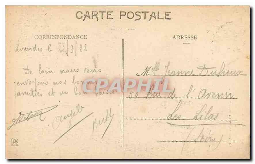 CPA Les Hautes Pyrenees Lourdes la Grotte et la Basilique  — Verso