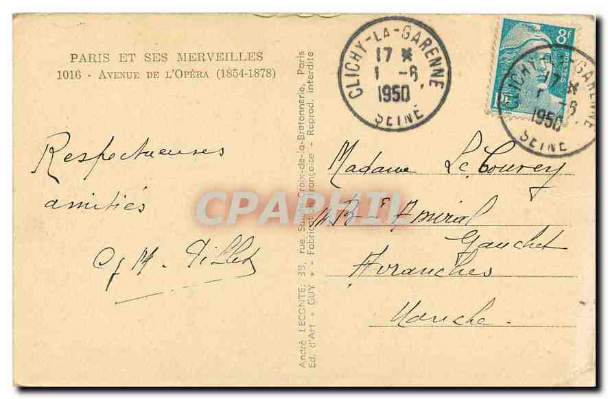 CPA Paris et ses Merveilles Avenue de l'Opera  — Rückseite