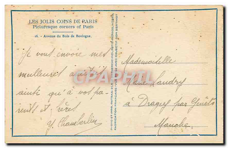 CPA Les Jolis Coins de Paris Avenue du Bois de Boulogne  — Verso
