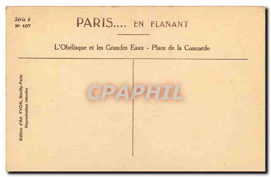 CPA Paris en flanant L'Obelisque et les Grandes Eaux Place de la Concorde  — Rückseite