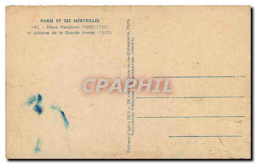 CPA Paris et ses Merveilles Place Vendome et colonne de la grande Armee  — Rückseite