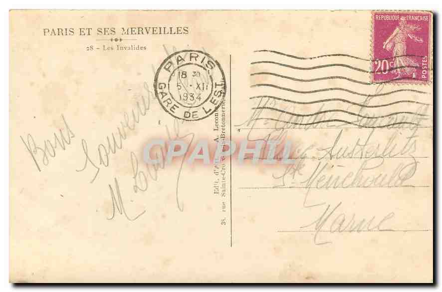CPA Paris et ses Merveilles Les Invalides  — Rückseite