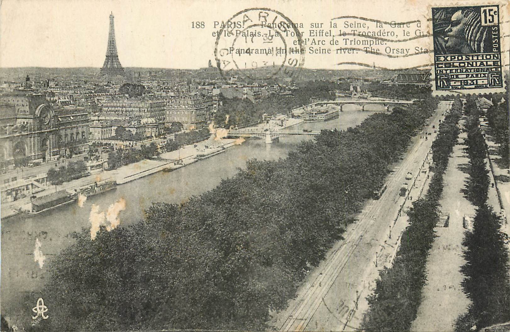 CPA Paris Panorama sur la Seine le Palais la Tour Eiffel le Trocadero Arc de Triomphe 