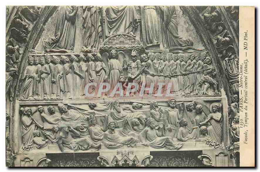 CPA Paris Notre Dame Facade Tympan du Portail central detail 