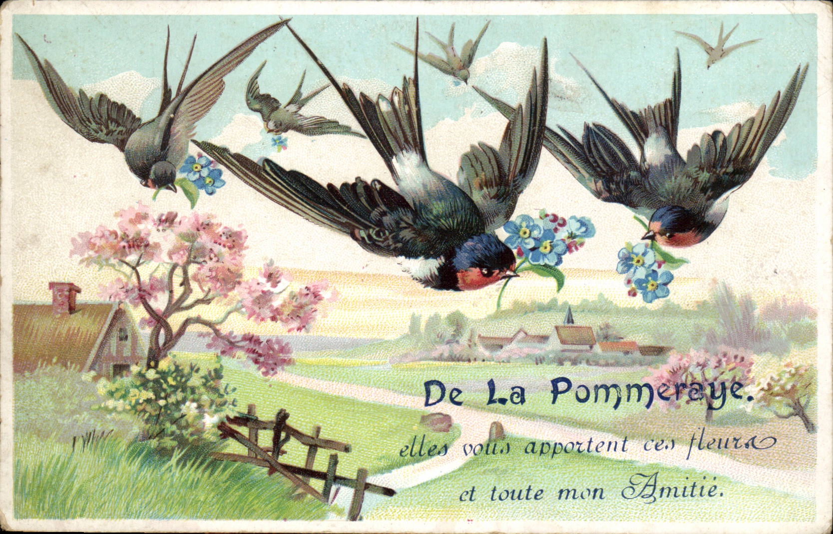 Oiseaux et fleurs — De La Pommeraye. — Éditeur non visible, n° de série non lisible
