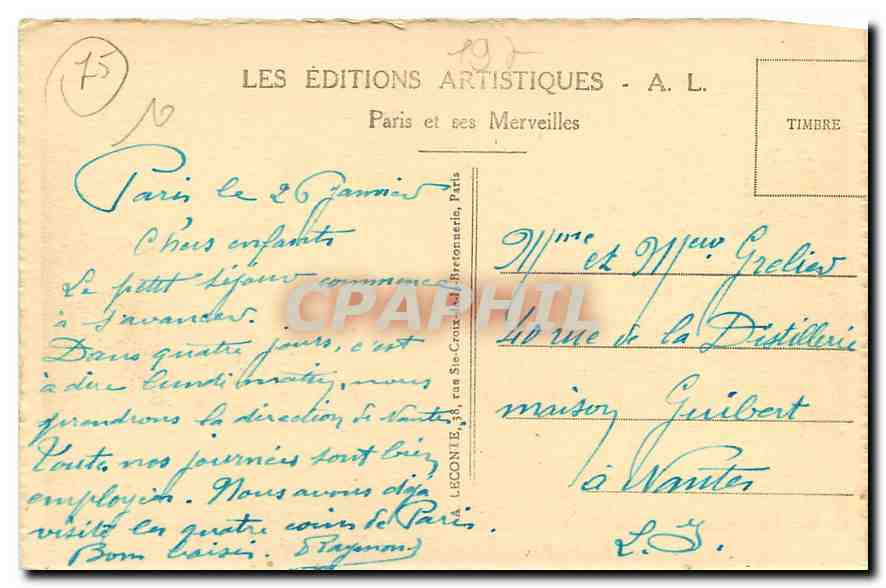 CPA Paris Rue de Rivoli  — Rückseite