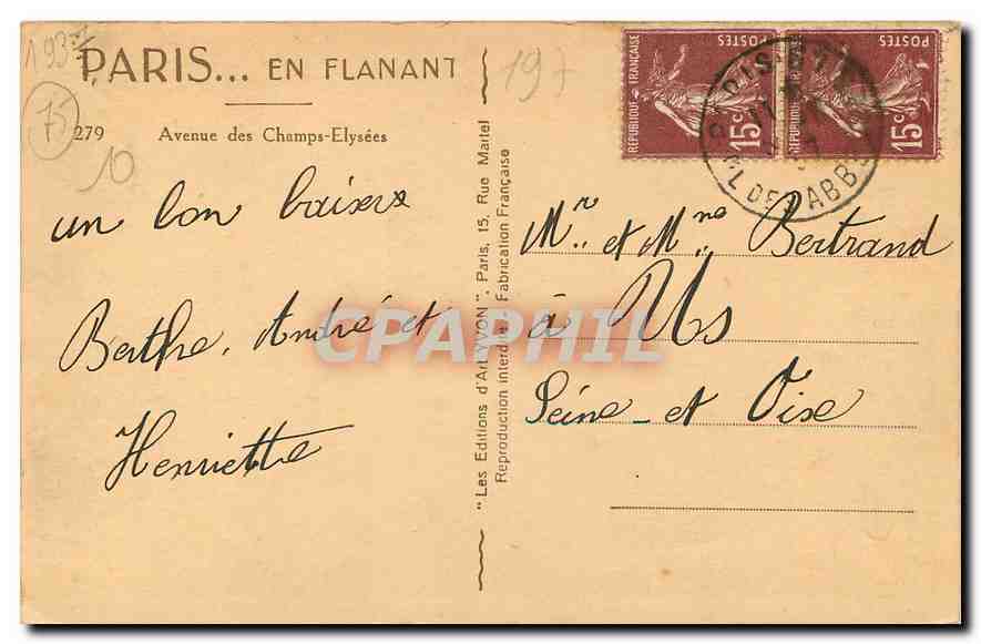 CPA Paris en Flanant Avenue des Champs Elysees  — Rückseite