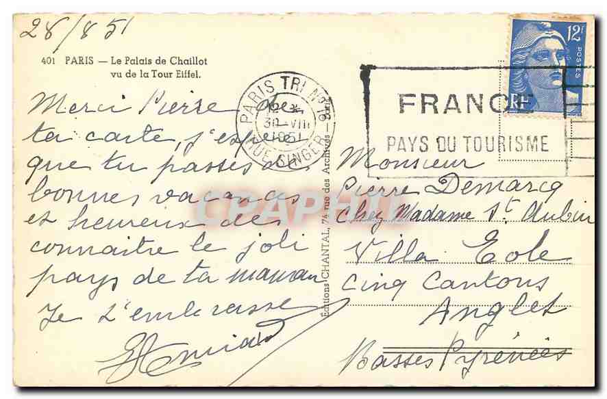 CPA Paris le Palais de Chaillot vu de la Tour Eiffel  — Rückseite
