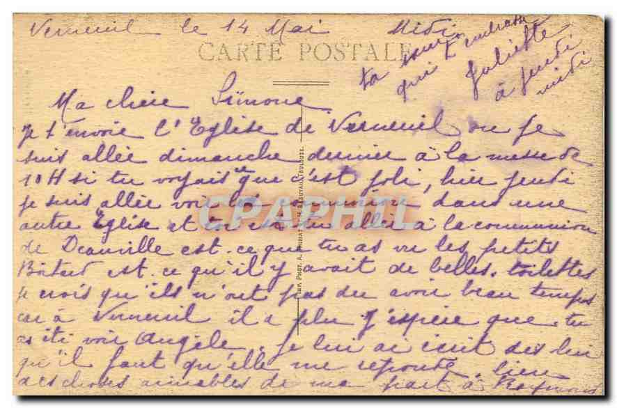 CPA Verneuil Interieur de l'eglise de la Madeleine  — Rückseite