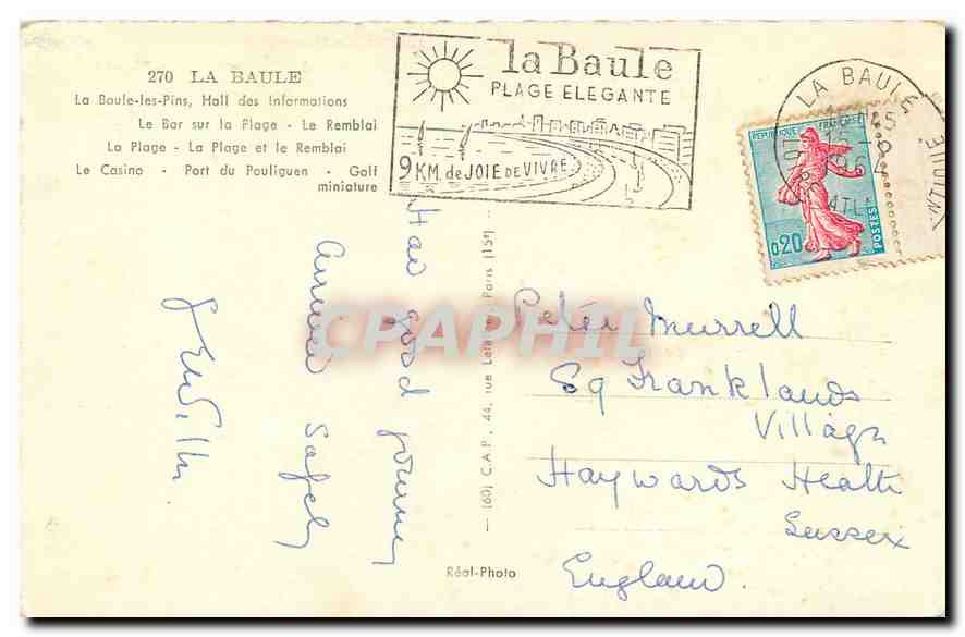 CPA La Baule les Pins Hall des Informations le Bas sur la Plage le Remblai la Plage la Plage et le R — Back