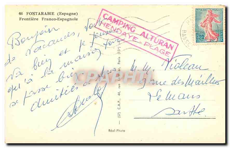CPA Fontarabie Espagne Frontiere Franco Espagnole  — Back