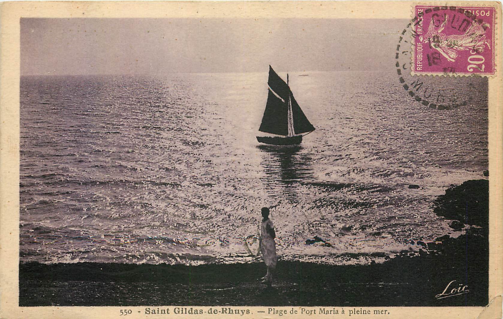 CPA Saint Gildas de Rhuys Plage de Port Maria a pleine mer Bateau