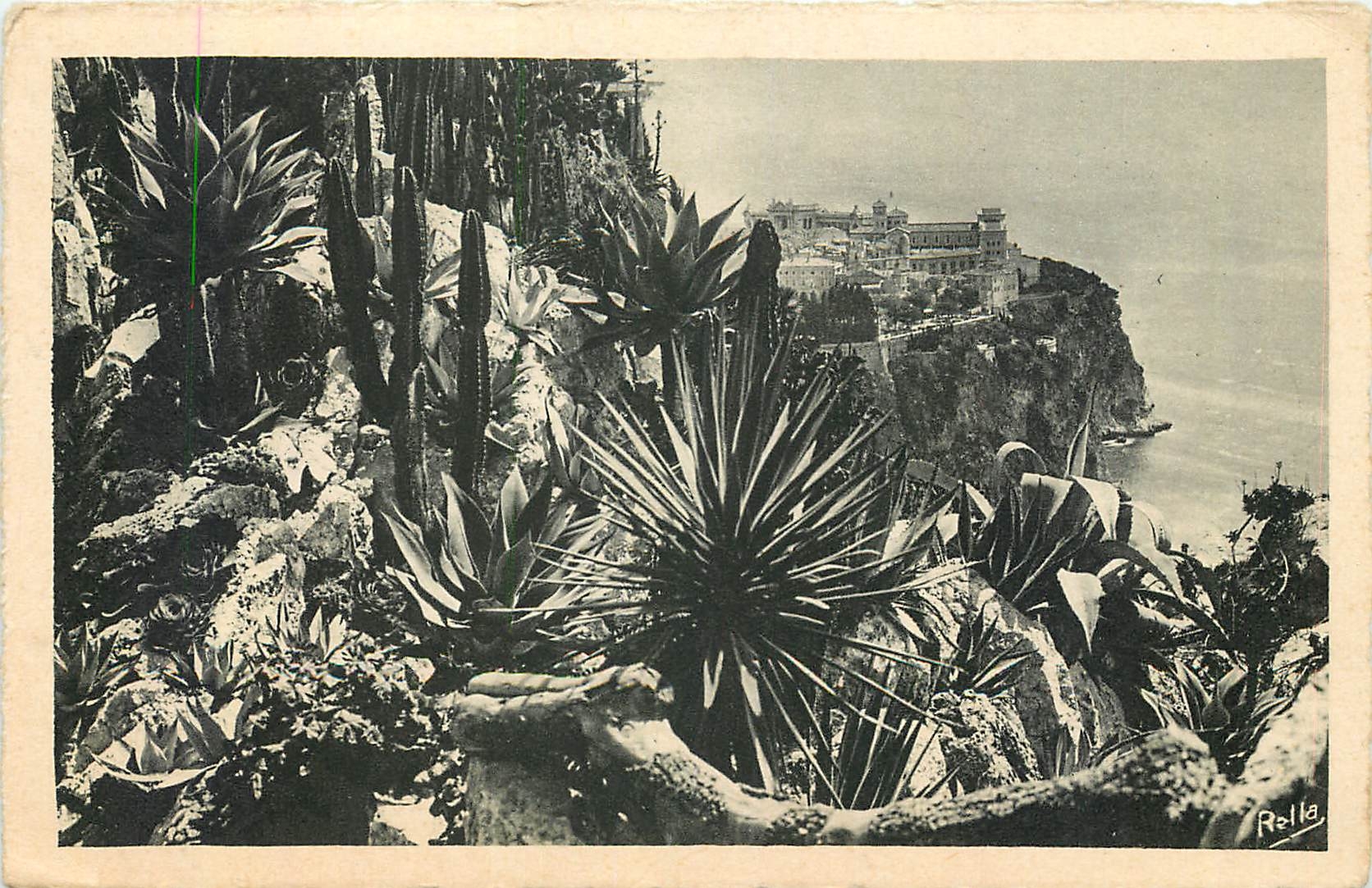 Monte-Carlo — Les Jardins exotiques et le rocher de Monaco — Éditeur Rella, n° 858