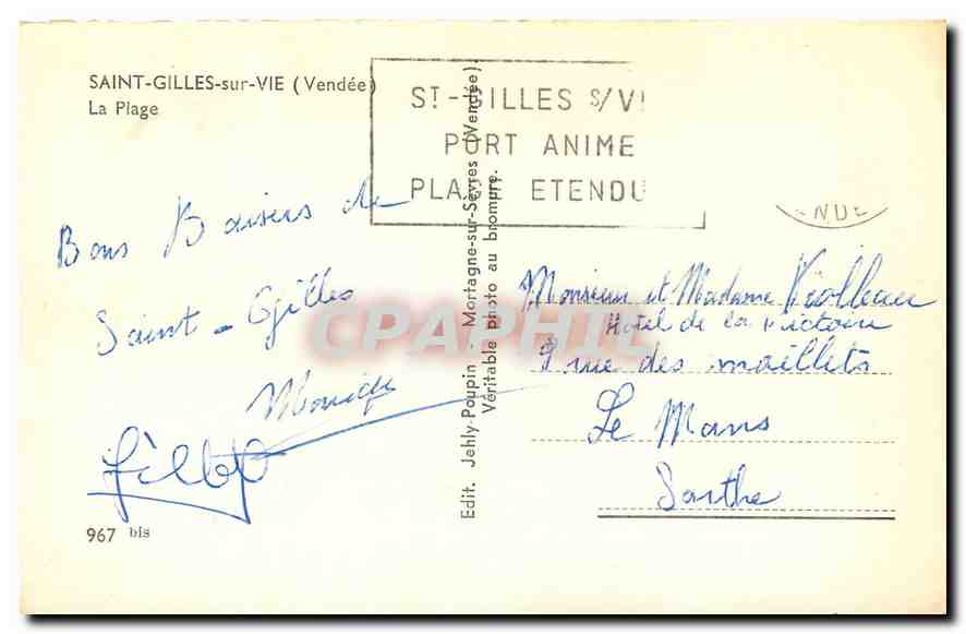 CPA Saint Gilles sur Vie Vendee la Plage  — Verso