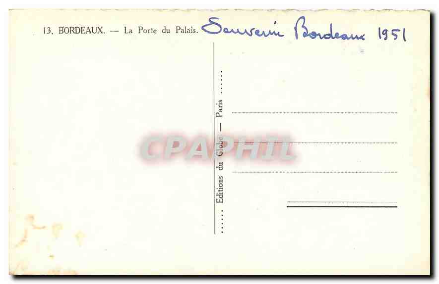 CPA Bordeaux la Porte du Palais  — Verso