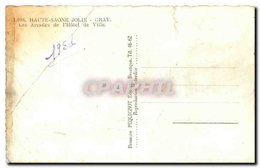 CPA Haute Saone Jolie Gray les Arcades de l'Hotel de Ville  — Rückseite