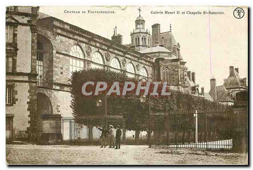Antieke ansichtkaart Château van Fontainebleau Galerie Henri II en Kapel van Sint Saturninus