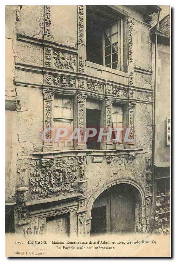 Le Mans - Maison Renaissance dite d'Adam et Eve, Grande-Rue, 69 — cliché J. Garczynski, n° 179