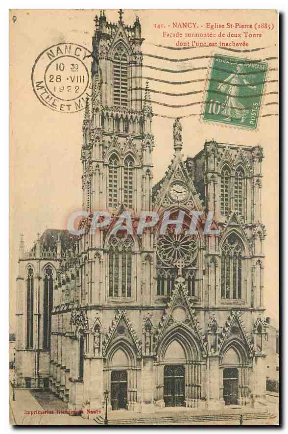 CPA Nancy Eglise St Pierre 1885 Facade surmontee de deux Tours dont l'une est inachevee 