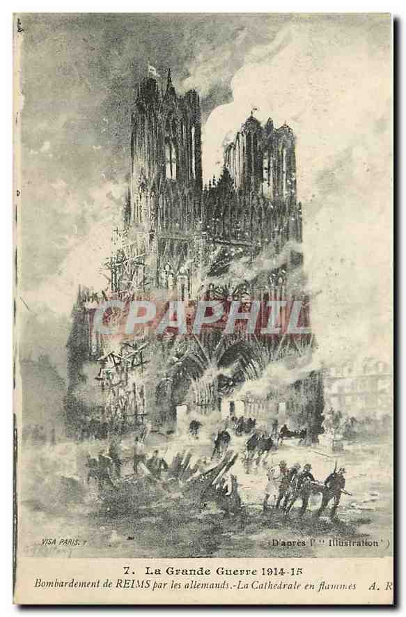 CPA La Grande Guerre 1914 15 Bombardement de Reims Par les allemands la Cathedrale en Flammes 