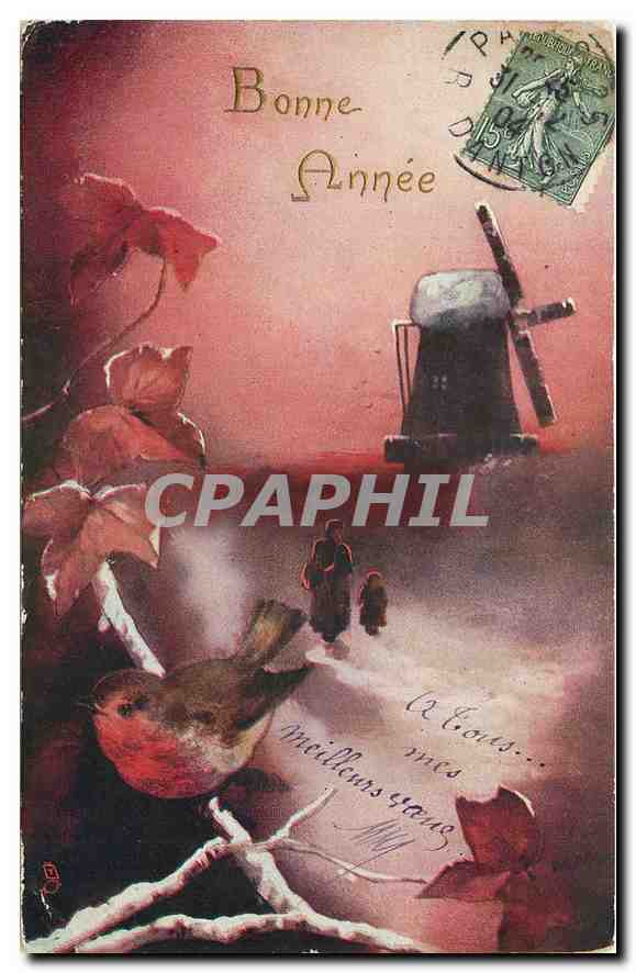 CPA Bonne Annee Moulin a vent
