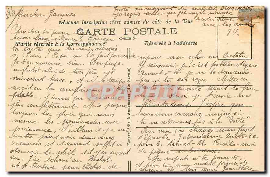 CPA Chamonix Mont Blanc Haute Savoie le Grepon la Boite aux Lettres  — Verso
