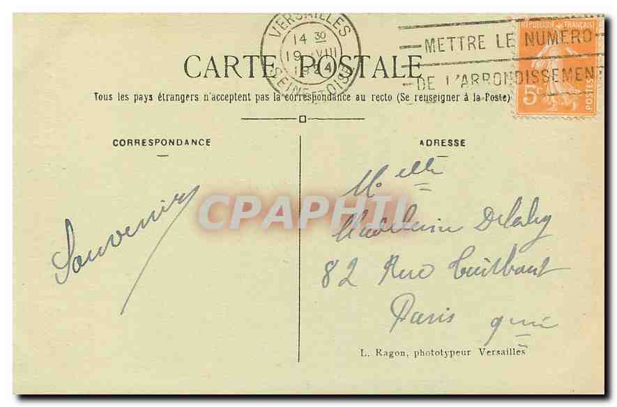 CPA Versailles le palais les trois graces par Pradier  — Verso
