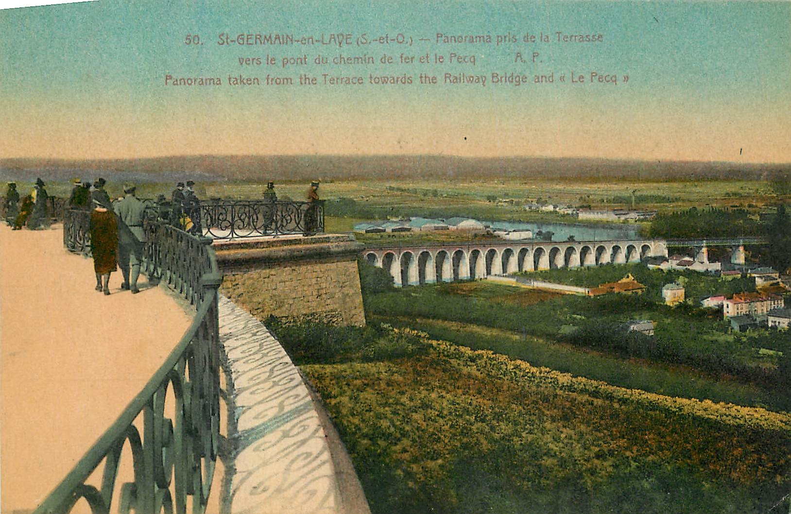 CPA St Germain en Laye S et O panorama de la Terrasse vers le pont du chemin de fer 