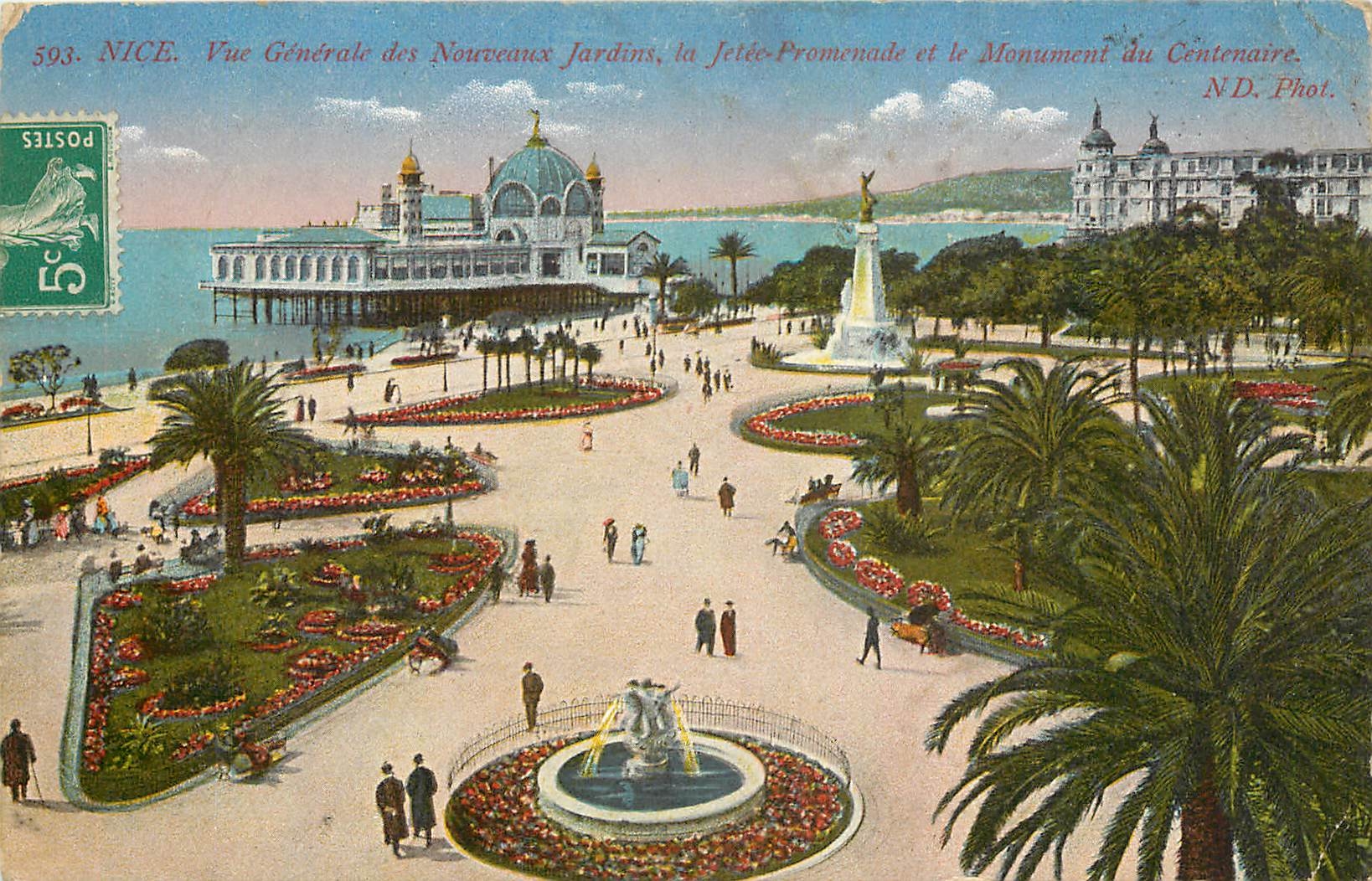 CPA Nice vue generale des nouveaux jardins la Jetee promenade et le Monument du Centenaire 