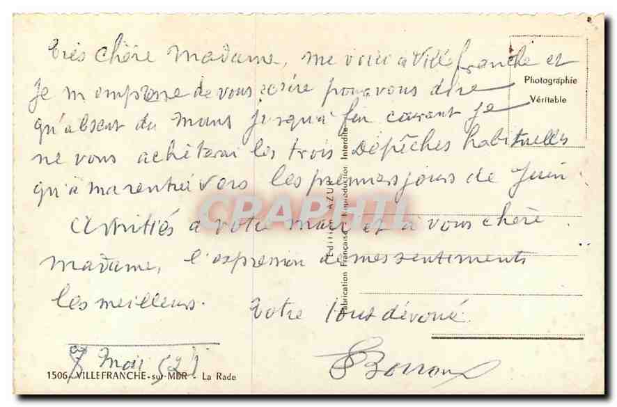 Navire militaire — Port de Villefranche-sur-Mer — Éditeur EA — Rückseite