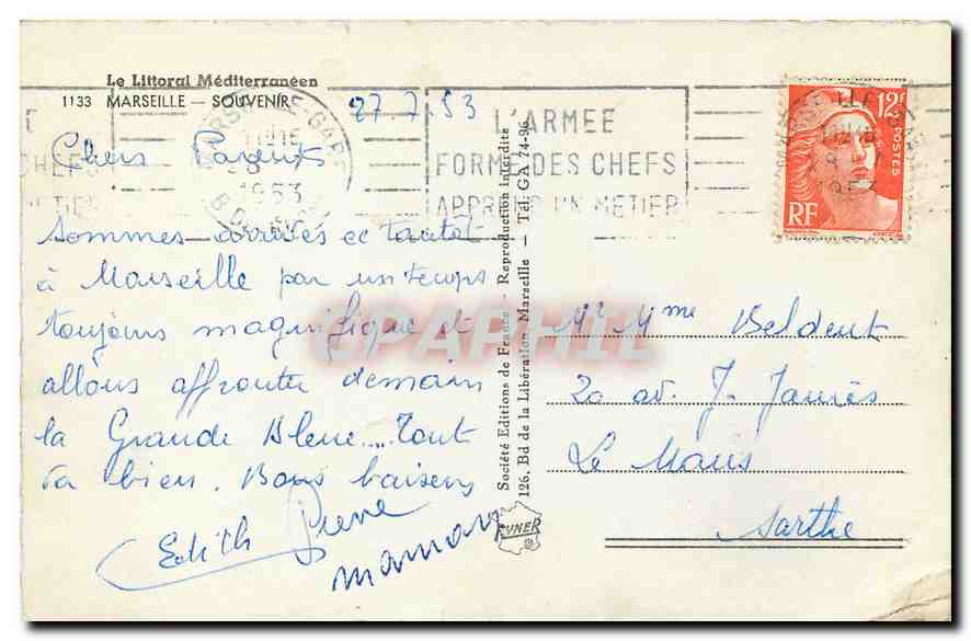 CPA Souvenir de Marseille  — Verso