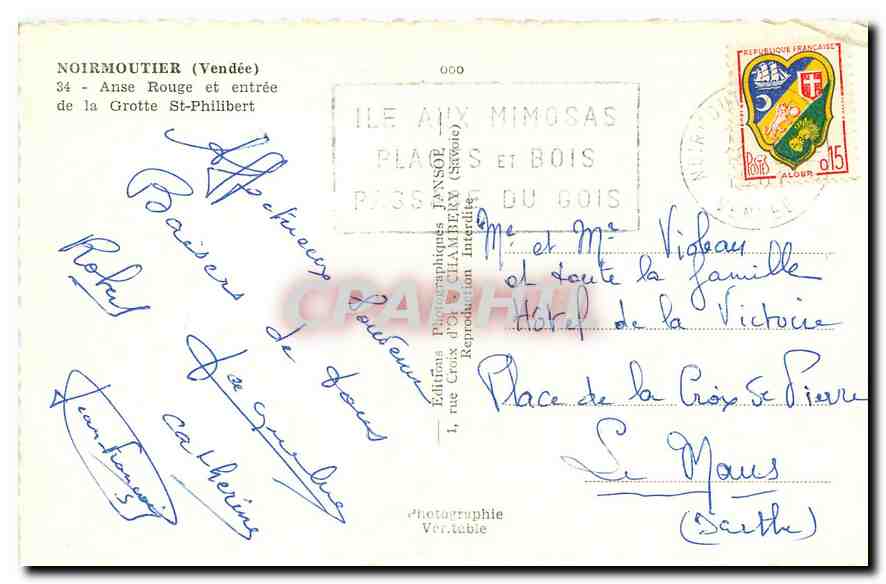 CPA Noirmoutier Vendee anse rouge et entree de la grotte St Philibert Bateau — Verso