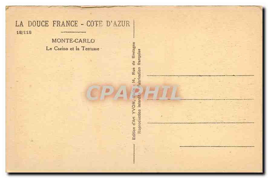 CPA La Douce France Cote d'Azur Monte Carlo le Casino et la Terrasse  — Back