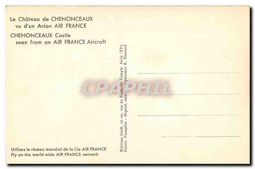 CPA Le Chateau de Chenonceaux vu d'un avion air France  — Rückseite