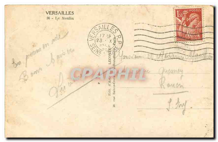 CPA Versailles le Moulin  — Verso