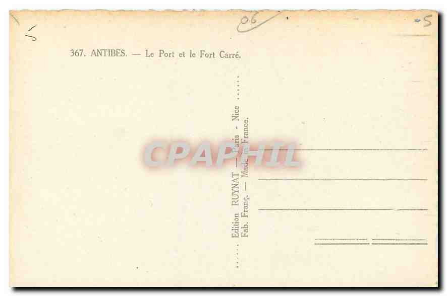 CPA Antibes le port et le fort carre  — Rückseite