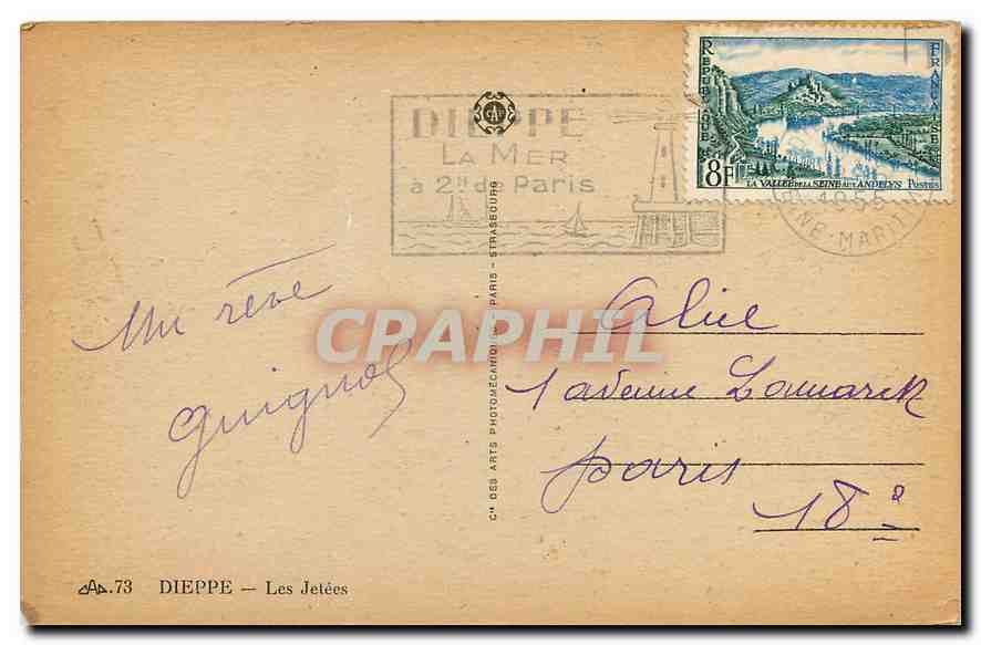 CPA Dieppe Les Jetees Bateau Phare — Rückseite