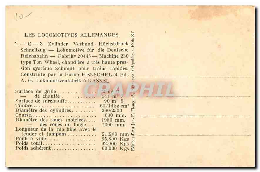 CPA Les Locomotives Allemandes Zylinder Train — Verso