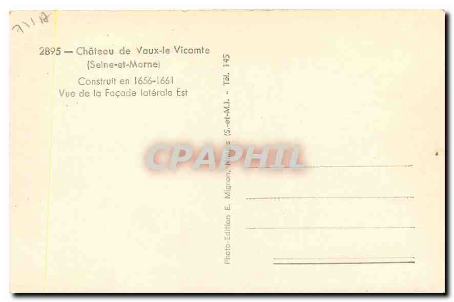 CPA Chateau de vaux le Vicompte Seine et Marne  — Back