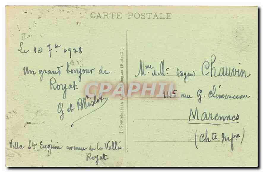 ROYAT et CLERMONT-FERRAND — Vue générale prise de Royat — éditeur G. D'O. n° 1134 — Back