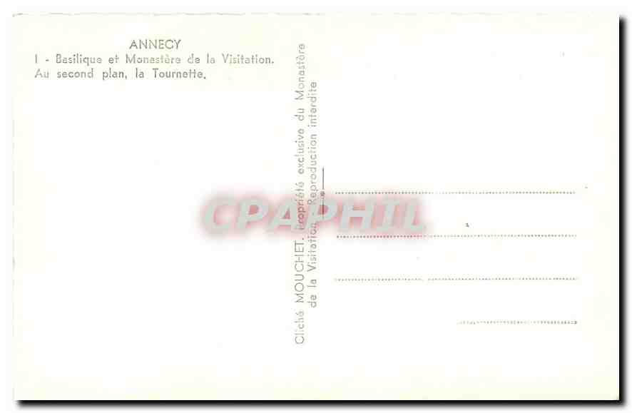 CPA Annecy Basilique et Manastere de la Visitation au second plan la Tournette  — Rückseite