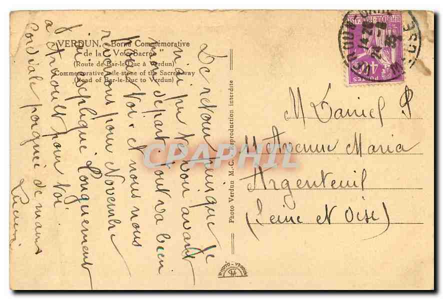CPA Verdun Borne de La Voie Sacree  — Rückseite