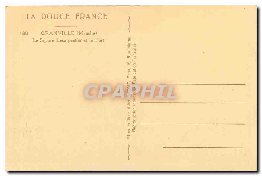 Granville (Manche) — Le Square Lecarpentier et le Port — Édition La Douce France, n°180 — Verso