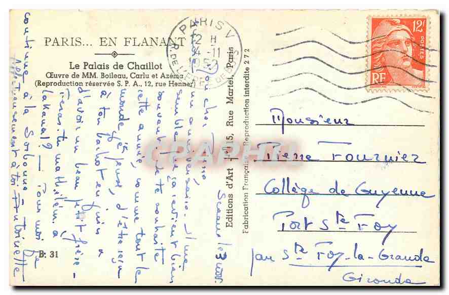 CPA Paris en Flanant Le Palais de Chaillot  — Verso