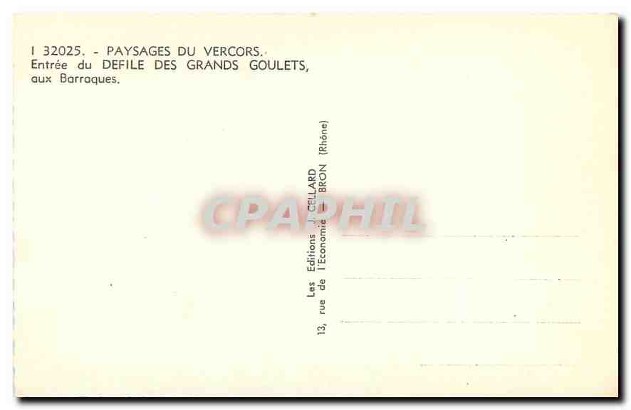 CPA Paysages du Vercors Entree du Defile des Grands Goulets aux Barraques  — Rückseite
