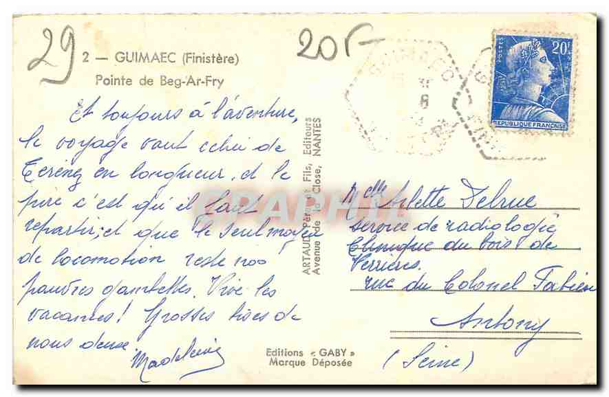 CPA Guimaec Finistere Pointe de Beg Ar Fry  — Rückseite